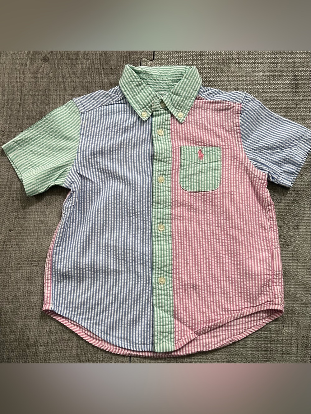 Polo Ralph Lauren Boys 3T Striped Seersucker Short Sleeve Shirt
